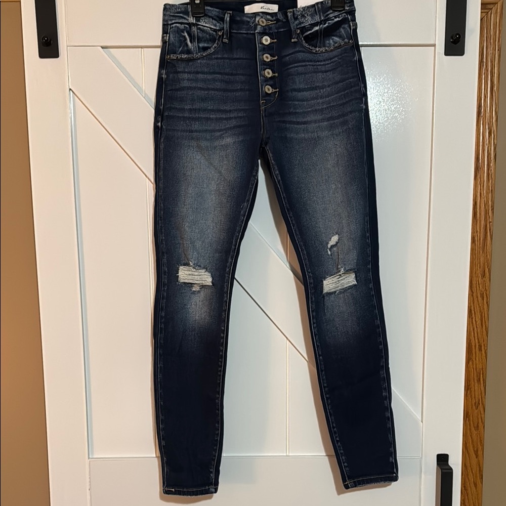 Kancan Dark Wash Super Skinny high rise Distressed Jeans
